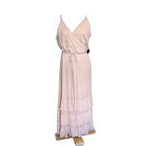 Express Wrap Tank MaxiDress Pink Crepe Cotton Size XL